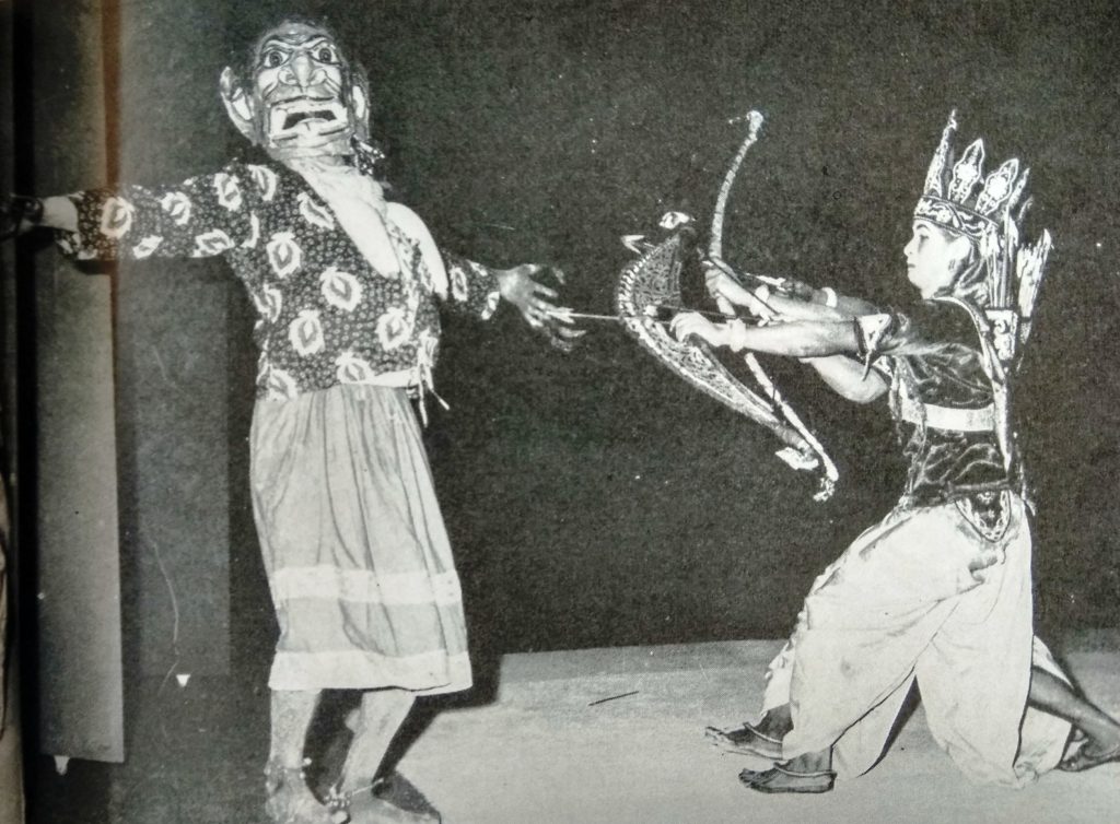 Rama and Lakshmana takes down a demoness in the play Rama Vijaya enacted in the Kamalabari Satra Majuli